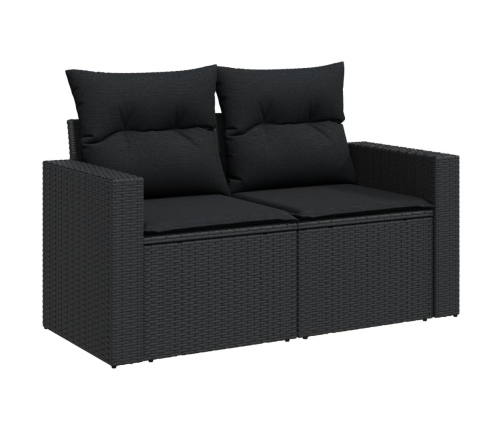 Set de sofás de jardín 8 piezas y cojines ratán sintético negro