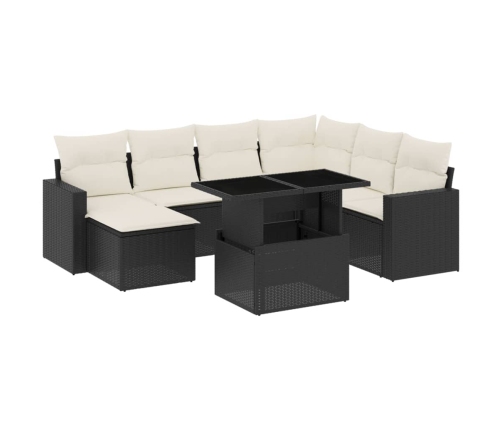 Set de sofás de jardín 8 piezas y cojines ratán sintético negro