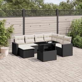 Set de sofás de jardín 8 piezas y cojines ratán sintético negro