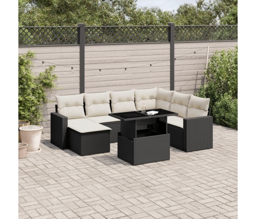 Set de sofás de jardín 8 piezas y cojines ratán sintético negro