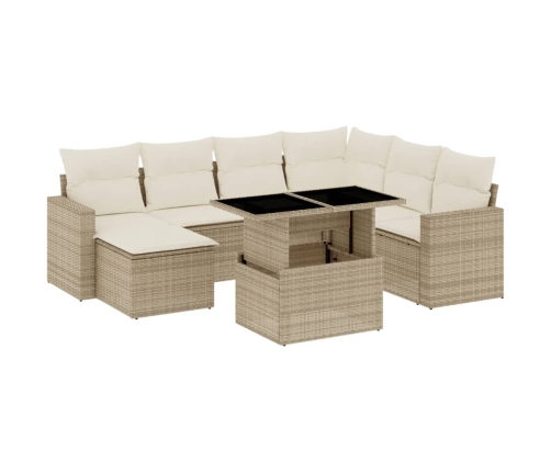 Set de sofás de jardín y cojines 8 piezas ratán sintético beige