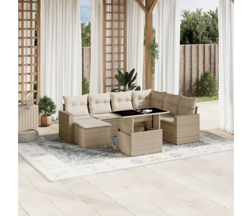 Set de sofás de jardín y cojines 8 piezas ratán sintético beige