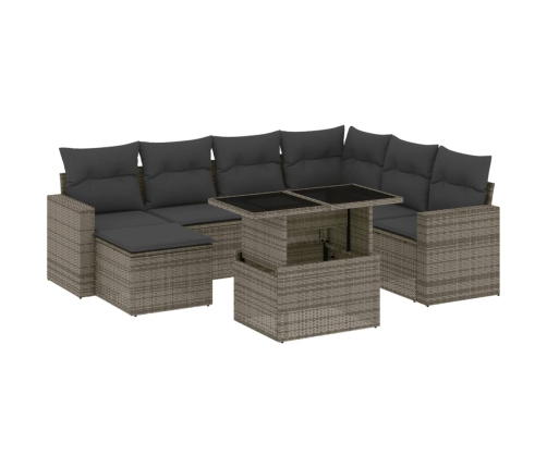 Set de sofás de jardín y cojines 8 piezas ratán sintético gris