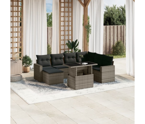 Set de sofás de jardín y cojines 8 piezas ratán sintético gris