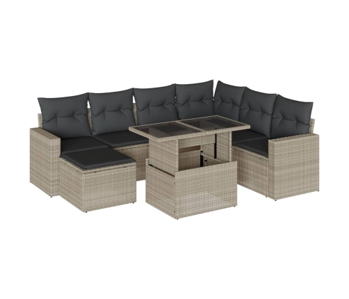 Set de sofás de jardín 8 pzas y cojines ratán sintético gris