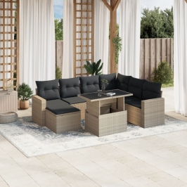 Set de sofás de jardín 8 pzas y cojines ratán sintético gris