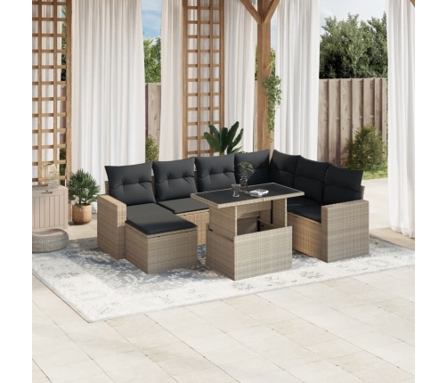 Set de sofás de jardín 8 pzas y cojines ratán sintético gris