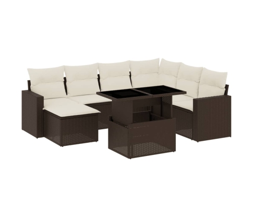 Set sofás de jardín 8 piezas y cojines ratán sintético marrón