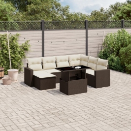 Set sofás de jardín 8 piezas y cojines ratán sintético marrón
