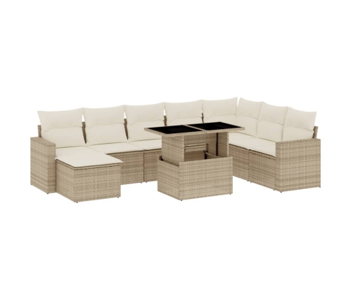 Set de sofás de jardín 9 pzas con cojines ratán sintético beige