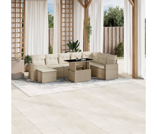 Set de sofás de jardín 9 pzas con cojines ratán sintético beige