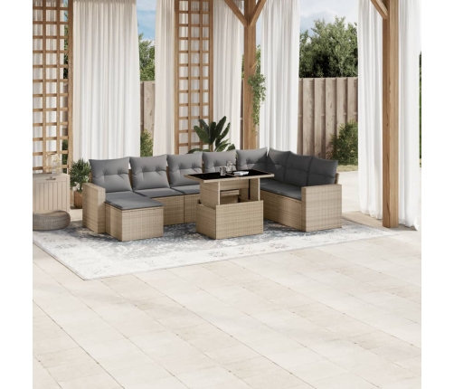 Set de sofás de jardín 9 pzas con cojines ratán sintético beige