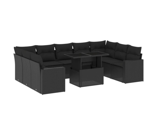 Set de sofás de jardín 10 pzas cojines ratán sintético negro