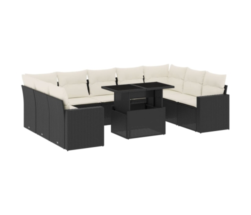 Set de sofás de jardín 10 pzas cojines ratán sintético negro