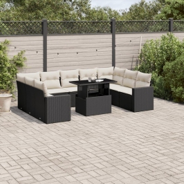 Set de sofás de jardín 10 pzas cojines ratán sintético negro