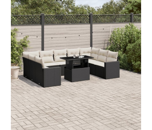 Set de sofás de jardín 10 pzas cojines ratán sintético negro