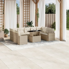 Juego de sofás jardín con cojines beige 10 pzas ratán sintético