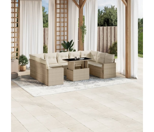 Juego de sofás jardín con cojines beige 10 pzas ratán sintético