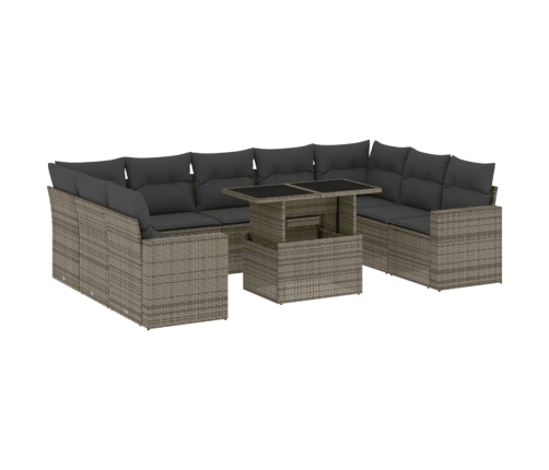 Set de sofás de jardín 10 pzas con cojines ratán sintético gris