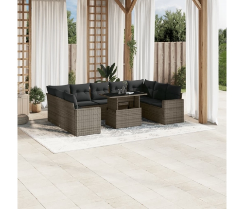 Set de sofás de jardín 10 pzas con cojines ratán sintético gris