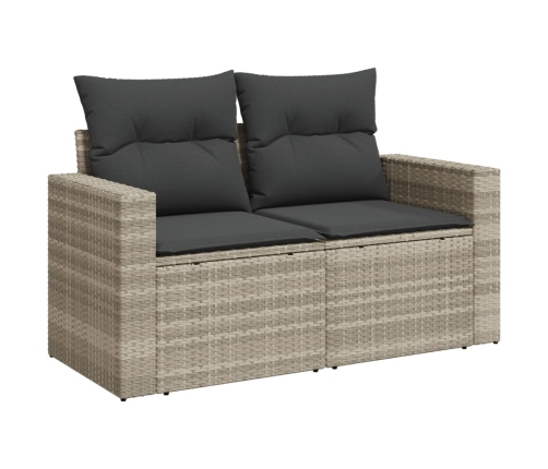Set sofás jardín 10 pzas con cojines ratán sintético gris claro