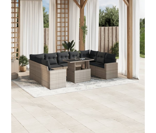 Set sofás jardín 10 pzas con cojines ratán sintético gris claro