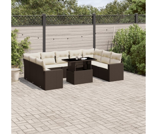Set de sofás de jardín 10 pzas y cojines ratán sintético marrón