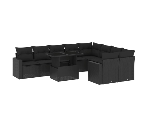 Set de sofás de jardín 10 pzas cojines ratán sintético negro