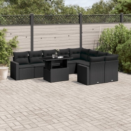 Set de sofás de jardín 10 pzas cojines ratán sintético negro