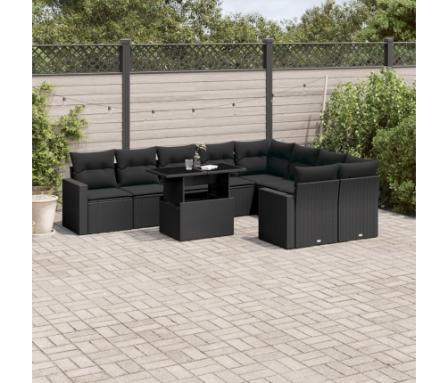 Set de sofás de jardín 10 pzas cojines ratán sintético negro
