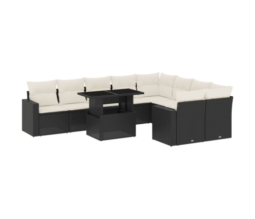 Set de sofás de jardín 10 pzas cojines ratán sintético negro
