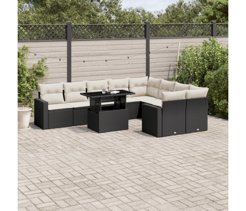 Set de sofás de jardín 10 pzas cojines ratán sintético negro