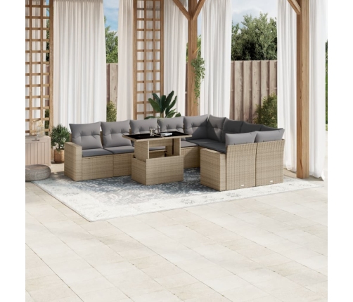 Juego de sofás jardín con cojines beige 10 pzas ratán sintético