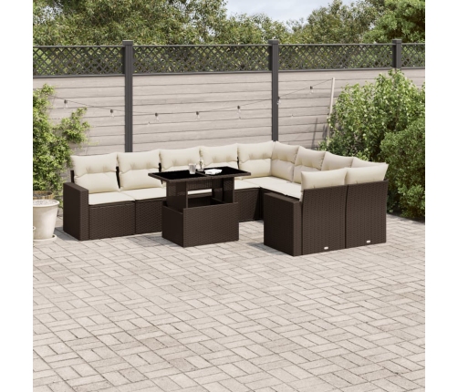 Set de sofás de jardín 10 pzas y cojines ratán sintético marrón