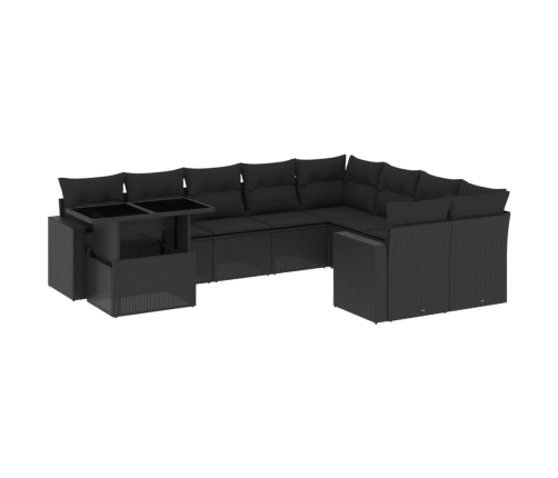 Set de sofás de jardín 10 pzas cojines ratán sintético negro