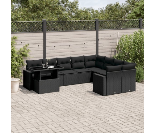 Set de sofás de jardín 10 pzas cojines ratán sintético negro