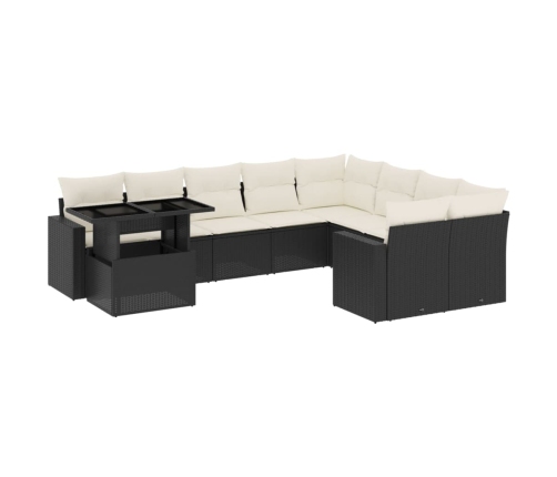 Set de sofás de jardín 10 pzas cojines ratán sintético negro