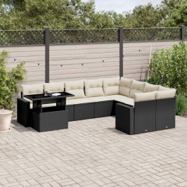 Set de sofás de jardín 10 pzas cojines ratán sintético negro
