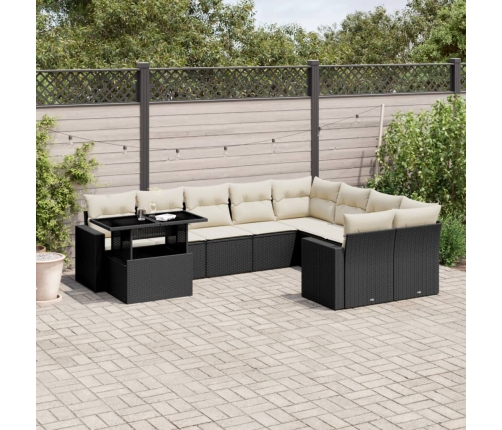 Set de sofás de jardín 10 pzas cojines ratán sintético negro