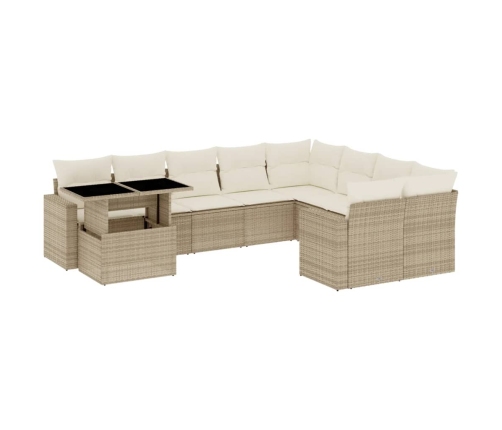 Juego de sofás jardín con cojines beige 10 pzas ratán sintético