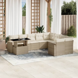 Juego de sofás jardín con cojines beige 10 pzas ratán sintético