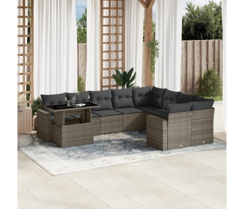 Set de sofás de jardín 10 pzas con cojines ratán sintético gris
