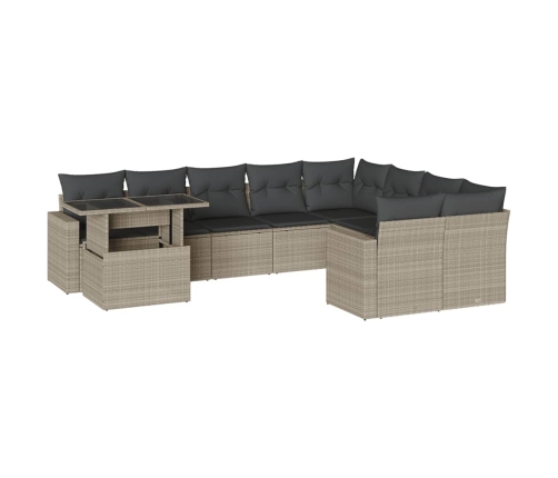 Set sofás jardín 10 pzas con cojines ratán sintético gris claro