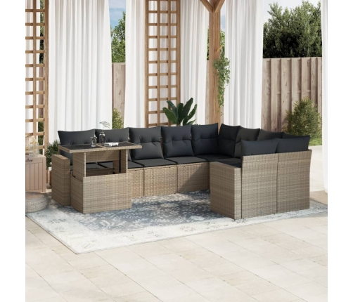 Set sofás jardín 10 pzas con cojines ratán sintético gris claro