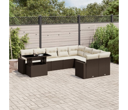 Set de sofás de jardín 10 pzas y cojines ratán sintético marrón
