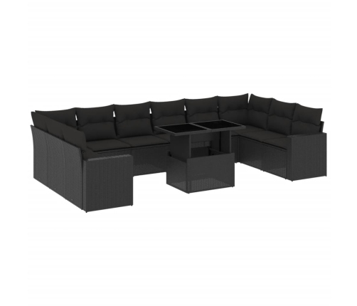 Set de sofás de jardín 11 pzas y cojines ratán sintético negro