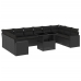Set de sofás de jardín 11 pzas y cojines ratán sintético negro