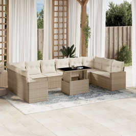 Set de sofás de jardín 11pzas con cojines ratán sintético beige