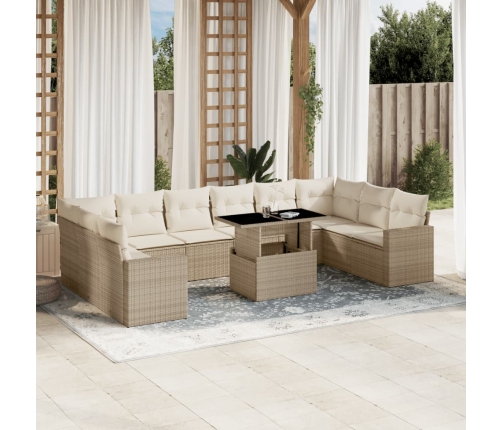 Set de sofás de jardín 11pzas con cojines ratán sintético beige