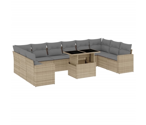 Set de sofás de jardín 11pzas con cojines ratán sintético beige